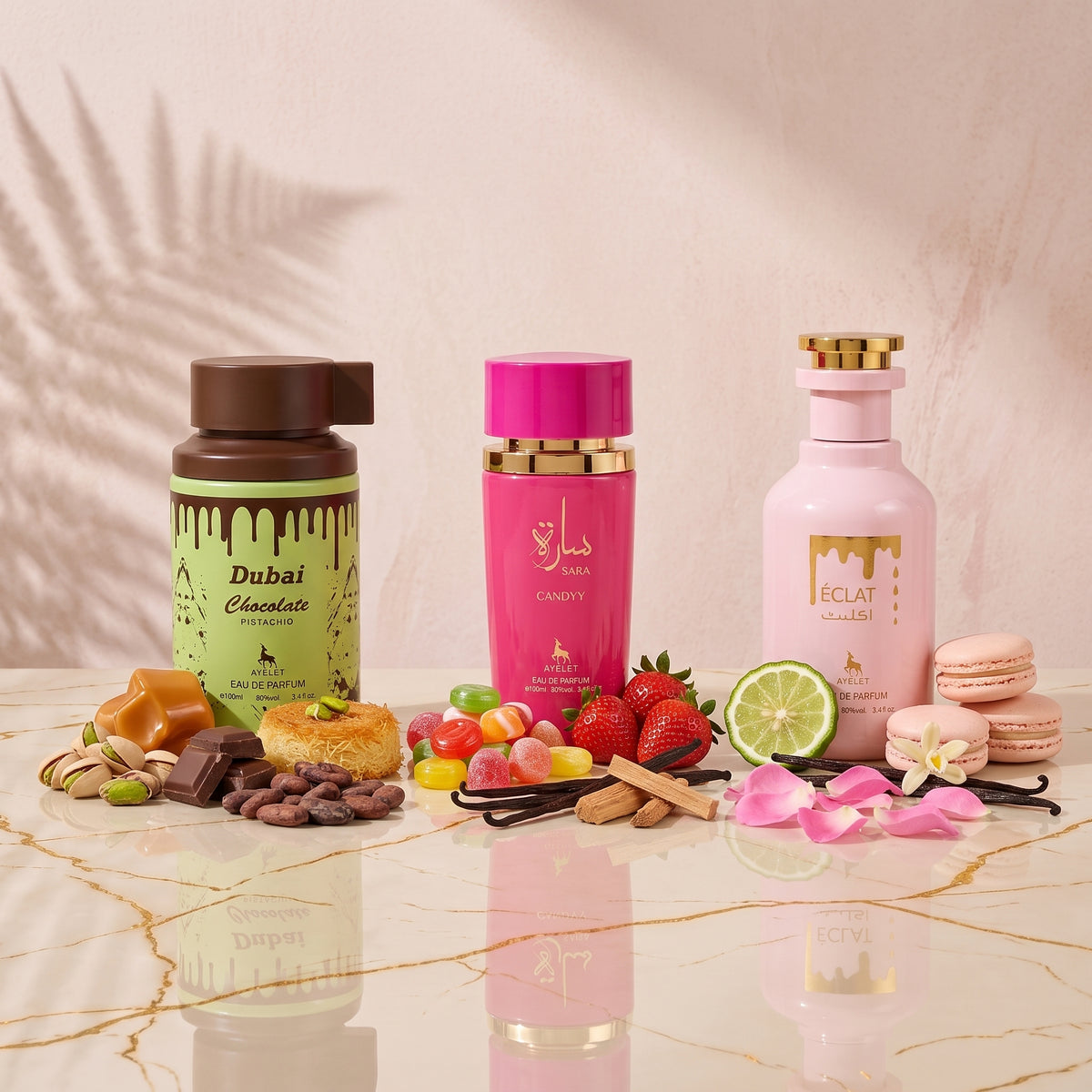 Set 3 Parfumuri Dama - Dubai Chocolate + Sara Candy + Eclat
