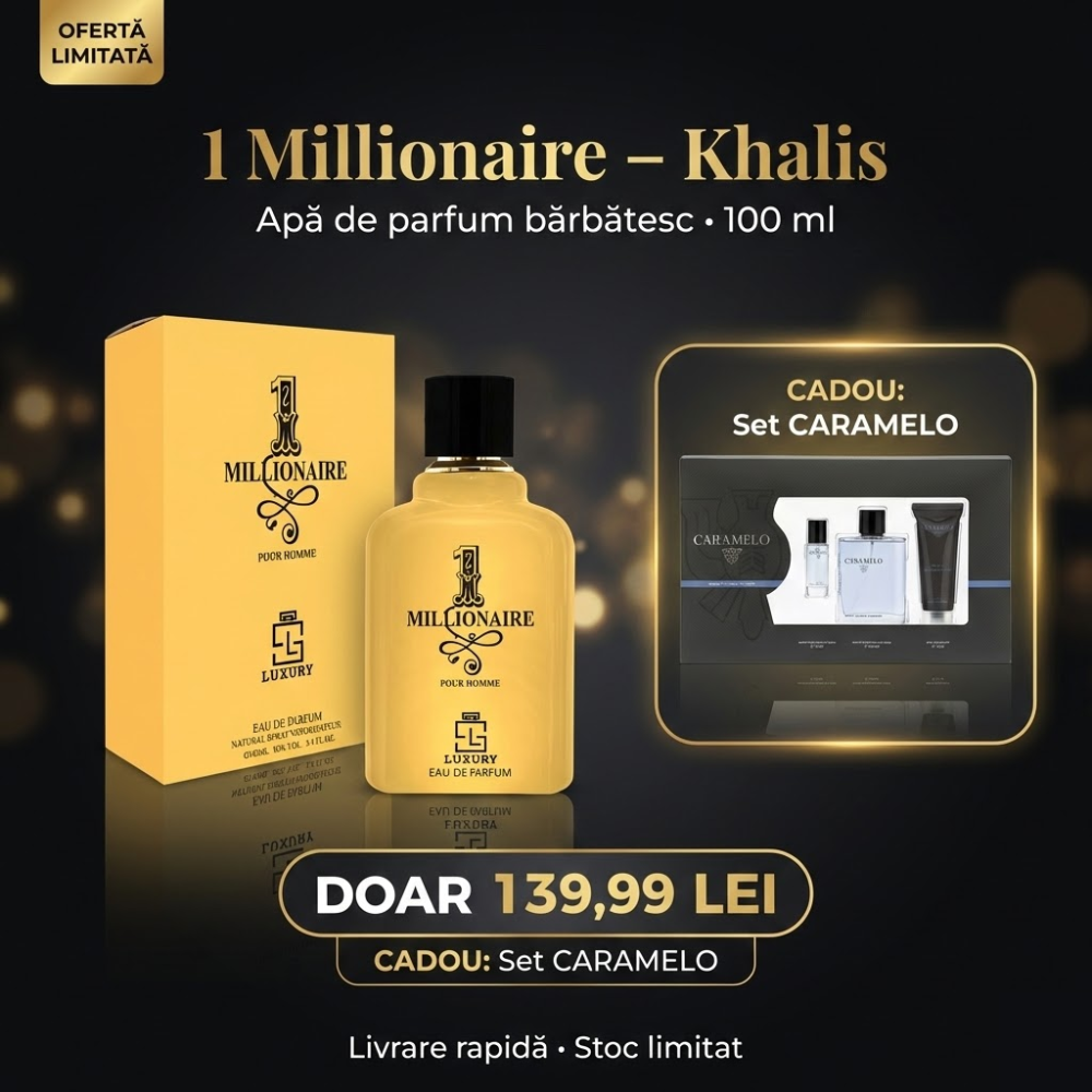 1 Milionaire - Khalis, Barbatesc, Apa de parfum, 100 ml + CADOU Set pentru barbati Caramelo Lavander&Pachouli