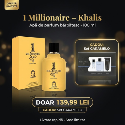 1 Milionaire - Khalis, Barbatesc, Apa de parfum, 100 ml + CADOU Set pentru barbati Caramelo Lavander&Pachouli