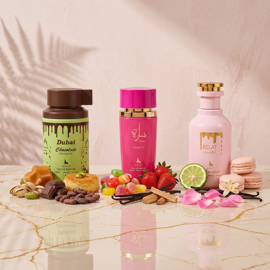 Set 3 Parfumuri Dama - Dubai Chocolate + Sara Candy + Eclat