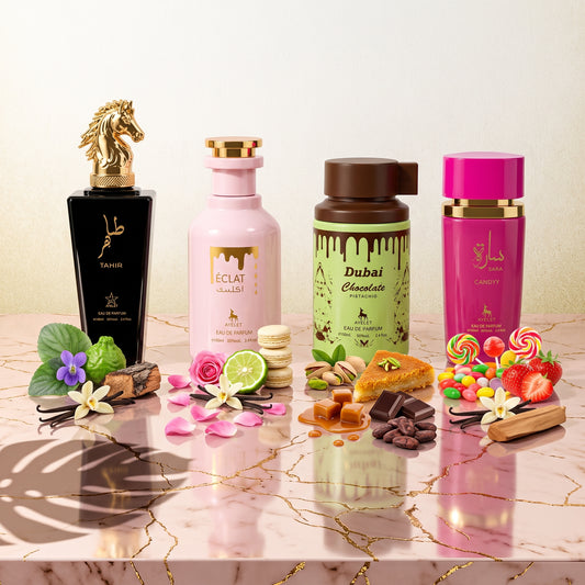 Set 4 Parfumuri Orientale Barbat + Dama - Tahir + Eclat + Dubai Chocolate + Sara Candy