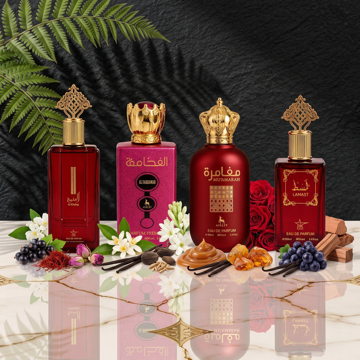 Set 4 Parfumuri Orientale de Dama - Al Khaleej + Al Fakhama + Mu'amarah + Lamast