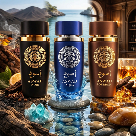 OFERTA LIMITATA ⏳ 3 PARFUMURI BARBATESTI 100ML - ASWAD BOURBON + ASWAD AQUA + ASWAD NOIR