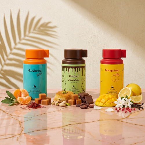 Set 3 Parfumuri Orientale Unisex - Mandarin Blue + Mango Lush + Dubai Chocolate