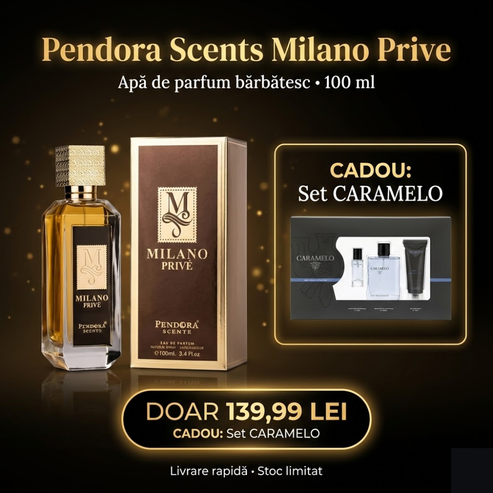 Pendora Scents Milano Prive, apa de parfum, de barbat, 100 ml + CADOU Set pentru barbati Caramelo Lavander&Pachouli